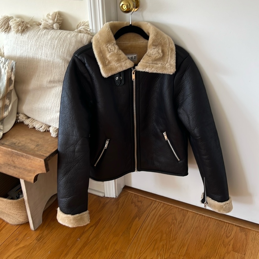 Women’s NA-KD Sherling Polyester Moto Jacket With Major Zippers